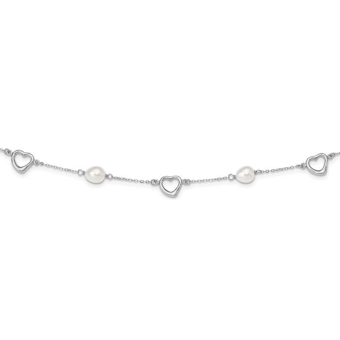 925 Sterling Silver 7mm White Teardrop Freshwater Cultured Pearl Heart Necklace Love Pendant Friendship Charm Chain