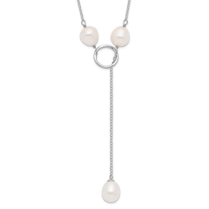 925 Sterling Silver 7mm White Teardrop Freshwater Cultured Pearl 13 Station Adjustable Drop Necklace Chain Toggle Clasp