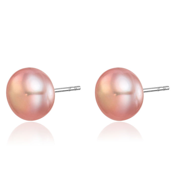 925 Sterling Silver 8mm White Pink Purple Button Freshwater Cultured Pearl Set of 3 Stud Earrings