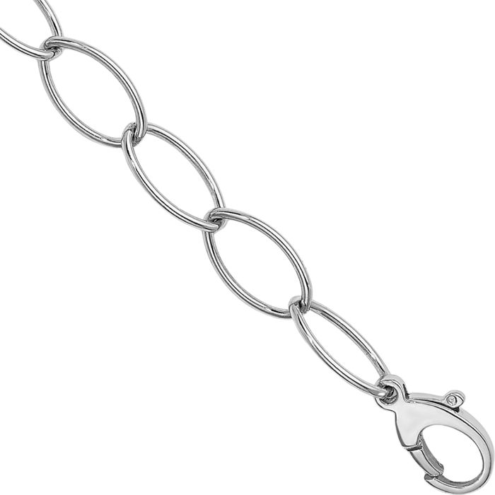 925 Sterling Silver 9.2mm Oval Cable Rolo Link Chain Bracelet