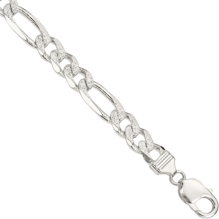 925 Sterling Silver 9.5mm Figaro Link Chain Bracelet