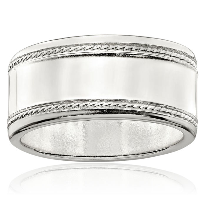 925 Sterling Silver 9.5mm Rope Edge Plain Classic Wedding Band Ring