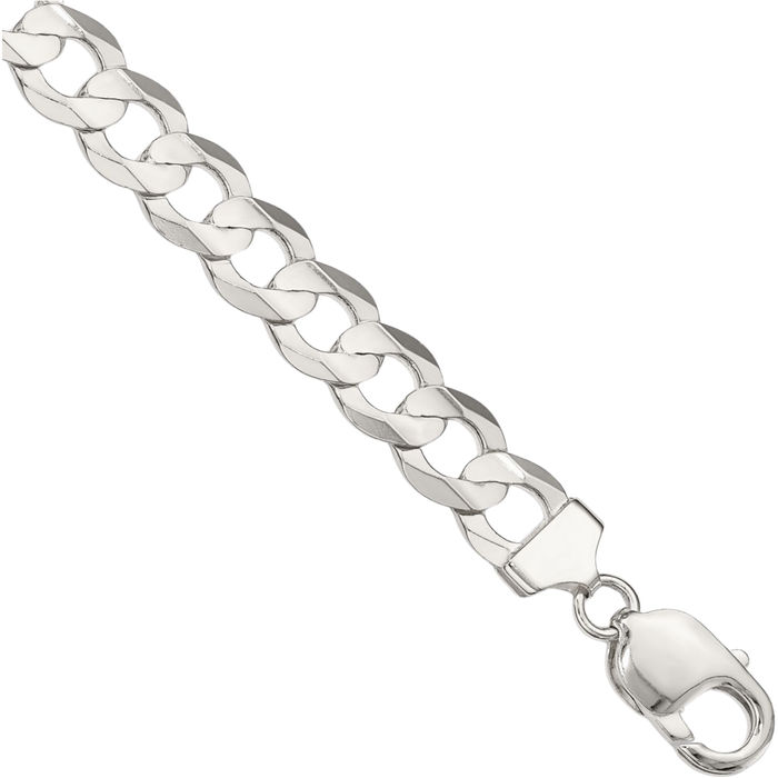 925 Sterling Silver 9.75mm Concave Curb Link Chain Bracelet