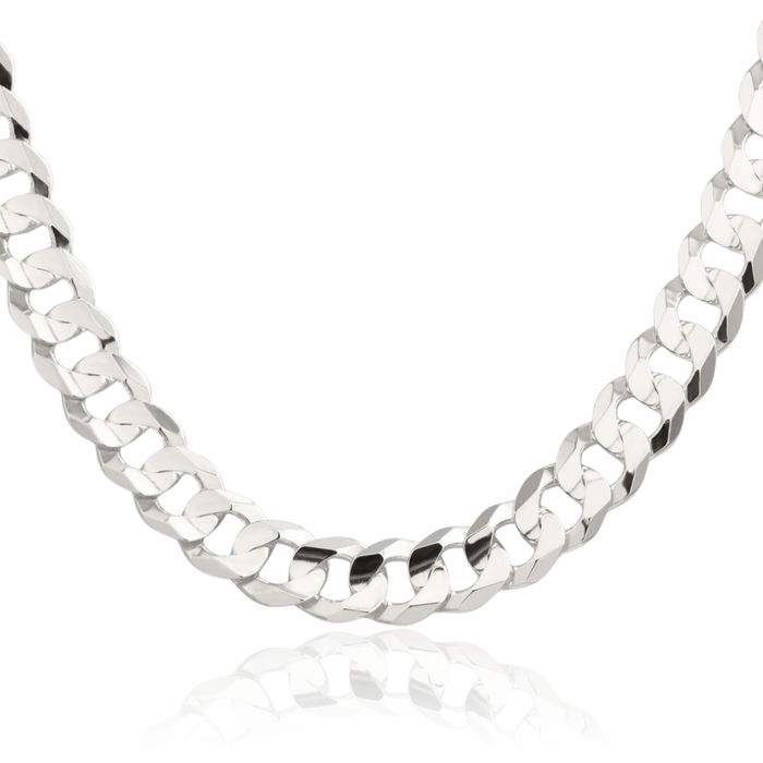 925 Sterling Silver 9.75mm Concave Curb Link Chain Necklace