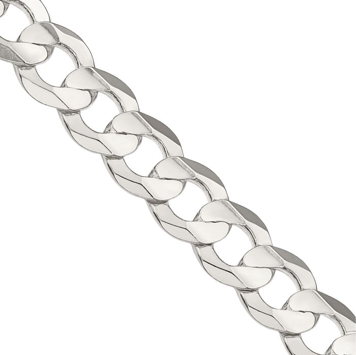 925 Sterling Silver 9.75mm Concave Curb Link Chain Necklace