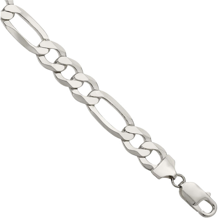 925 Sterling Silver 9.7mm Figaro Link Chain Bracelet