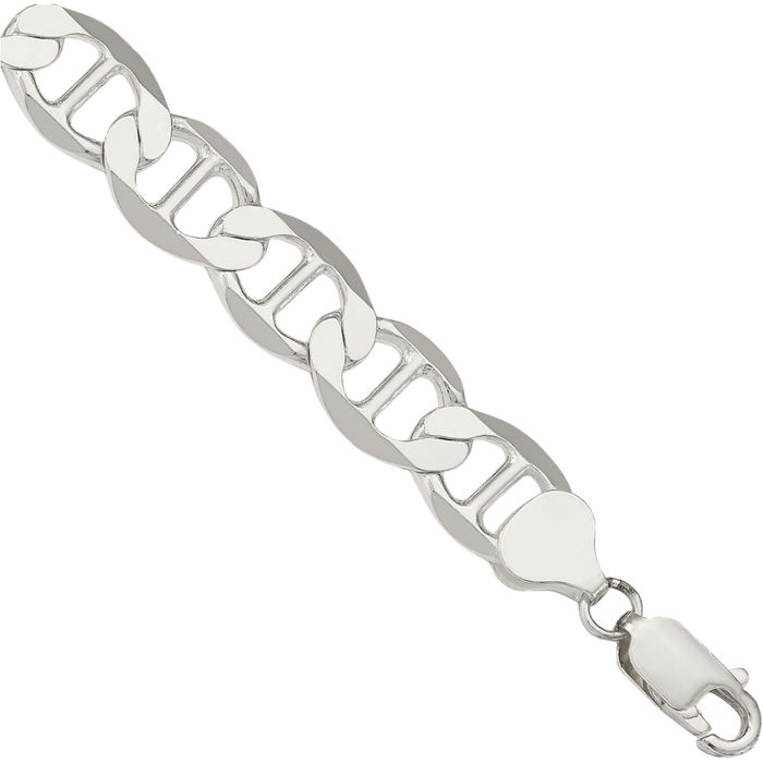 925 Sterling Silver 9.95mm Anchor Mariner Link Chain Bracelet