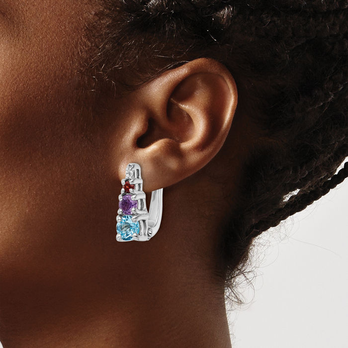 925 Sterling Silver Multi-color Gemstones Drop Dangle Earrings