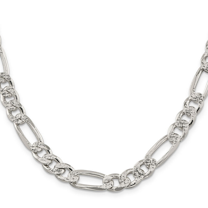 925 Sterling Silver 9.5mm Figaro Link Chain Necklace