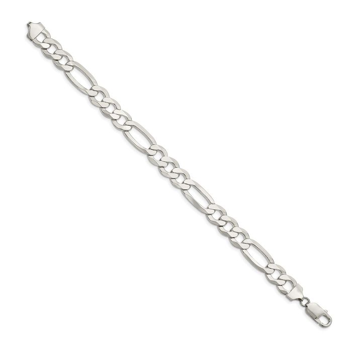 925 Sterling Silver 9.7mm Figaro Link Chain Bracelet