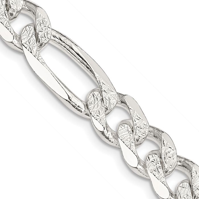 925 Sterling Silver 9.5mm Figaro Link Chain Necklace