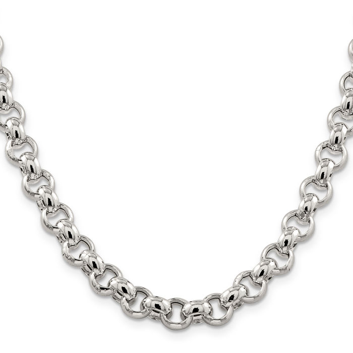 925 Sterling Silver 9.5mm Cable Rolo Link Chain Belcher Necklace