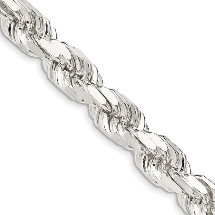 925 Sterling Silver 9mm Rope Chain Twisted Link Necklace