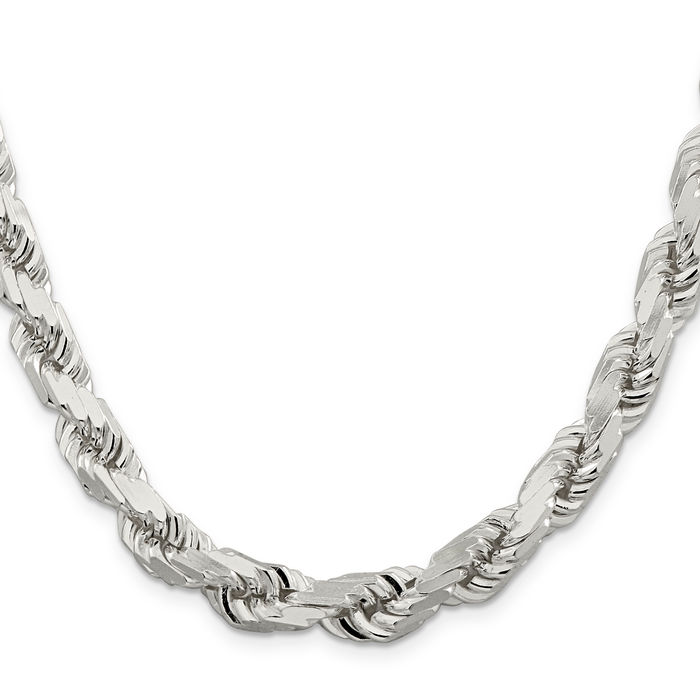 925 Sterling Silver 9mm Rope Chain Twisted Link Necklace