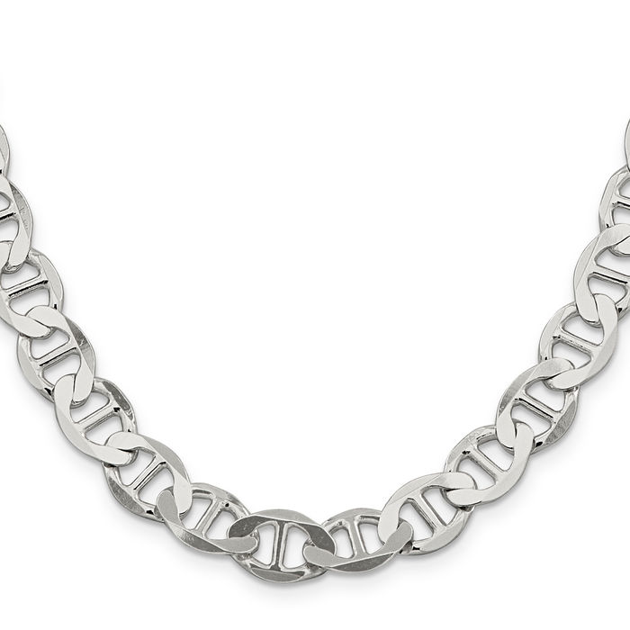 925 Sterling Silver 9.95mm Anchor Mariner Link Chain Necklace