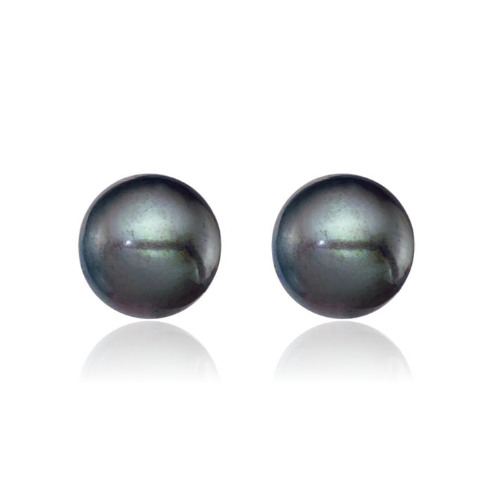 925 Sterling Silver 9mm Black Round Freshwater Cultured Pearl Stud Earrings