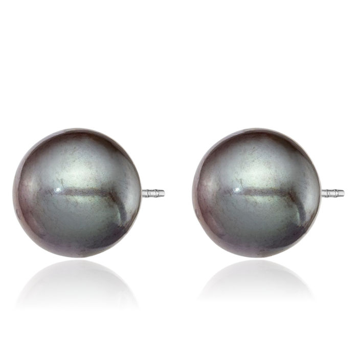 925 Sterling Silver 9mm Black Round Freshwater Cultured Pearl Stud Earrings