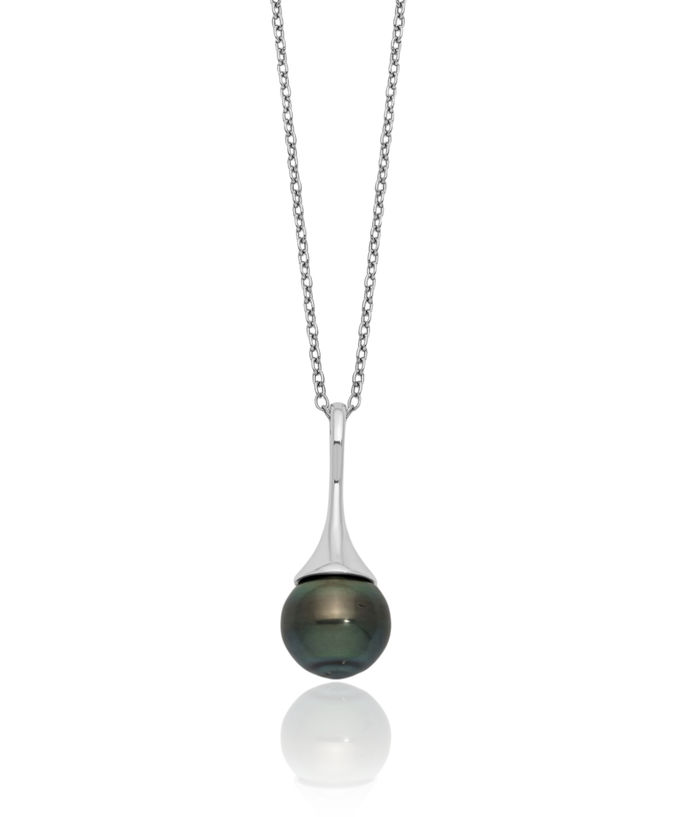 925 Sterling Silver 9mm Black Teardrop Tahitian Saltwater Cultured Pearl Necklace Chain