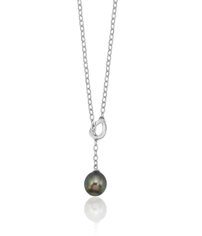 925 Sterling Silver 9mm Black Teardrop Tahitian Saltwater Cultured Pearl Slide Necklace Chain