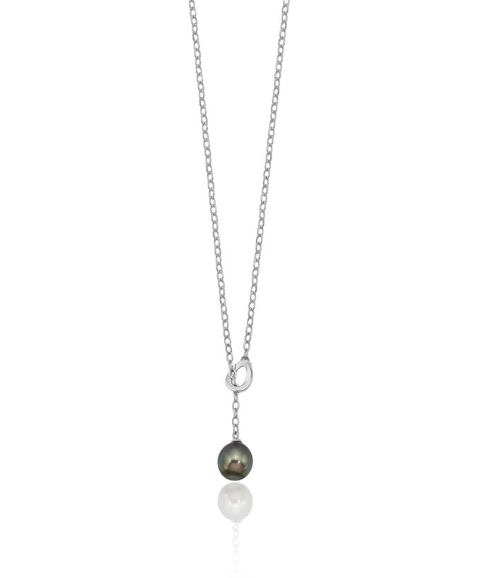 925 Sterling Silver 9mm Black Teardrop Tahitian Saltwater Cultured Pearl Slide Necklace Chain