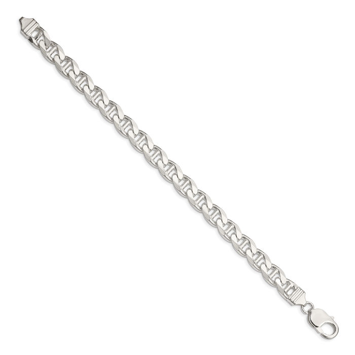 925 Sterling Silver 9mm Anchor Mariner Curb Link Chain Bracelet