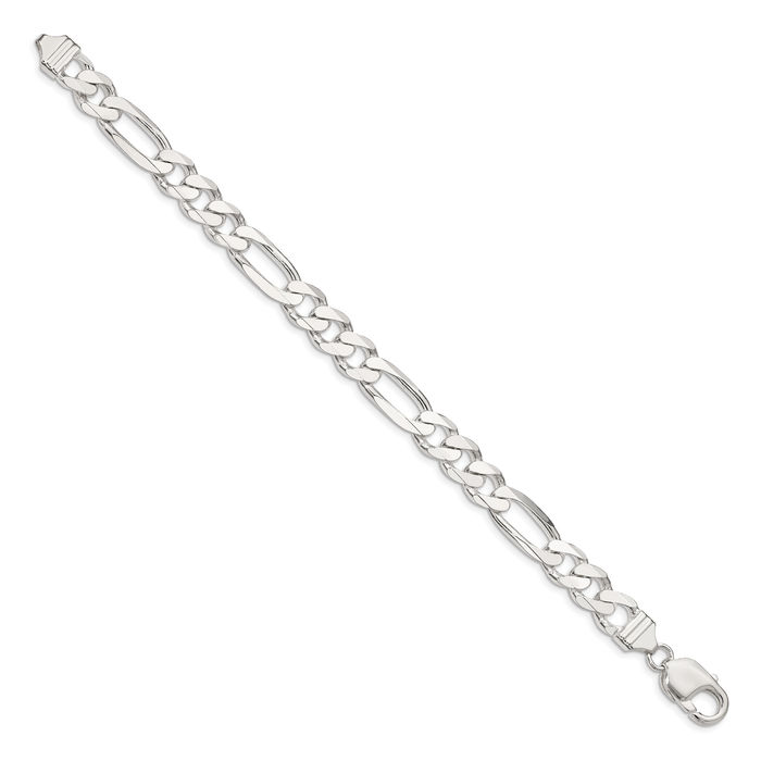 925 Sterling Silver 9mm Figaro Link Chain Bracelet