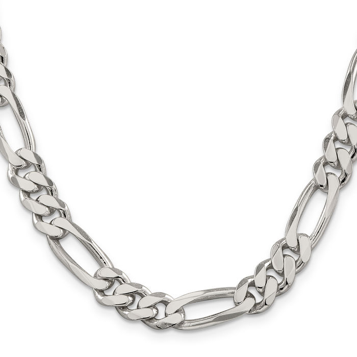 925 Sterling Silver 9mm Figaro Link Chain Necklace