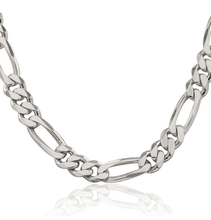 925 Sterling Silver 9mm Figaro Link Chain Necklace