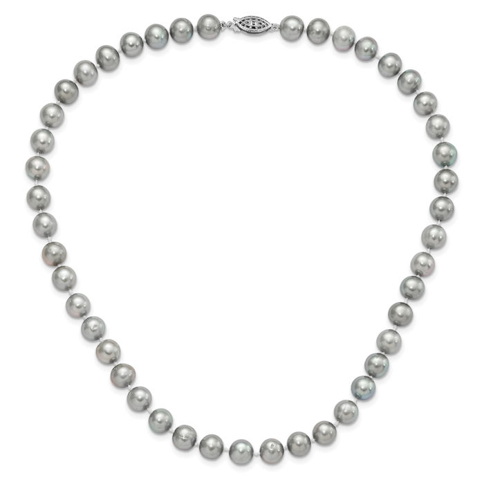 925 Sterling Silver 8mm Grey Near Round Freshwater Cultured Pearl Necklace Chain