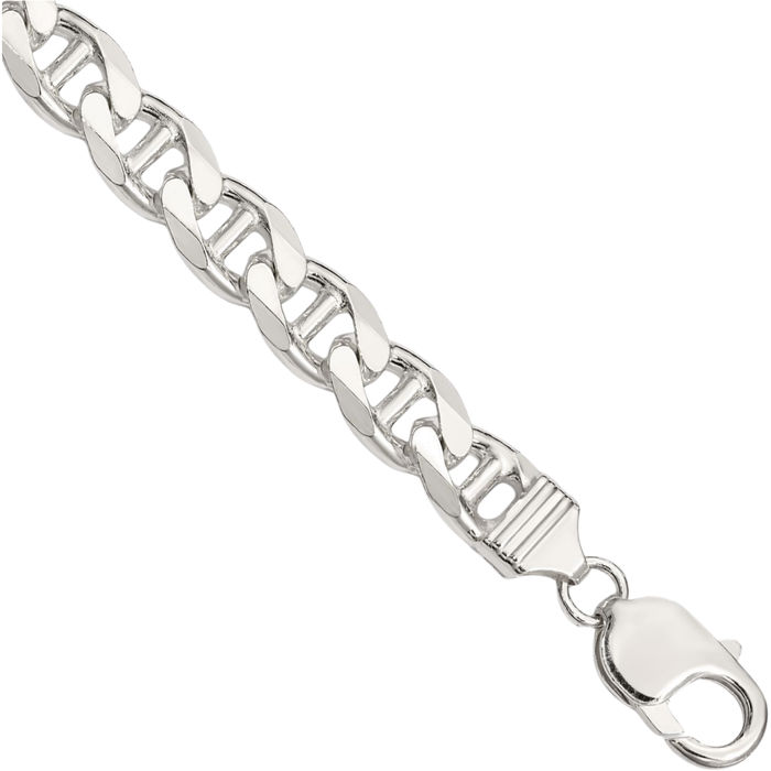 925 Sterling Silver 9mm Anchor Mariner Curb Link Chain Bracelet