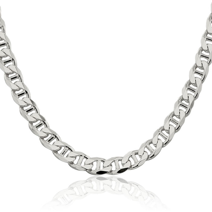 925 Sterling Silver 9mm Anchor Mariner Curb Link Chain Necklace