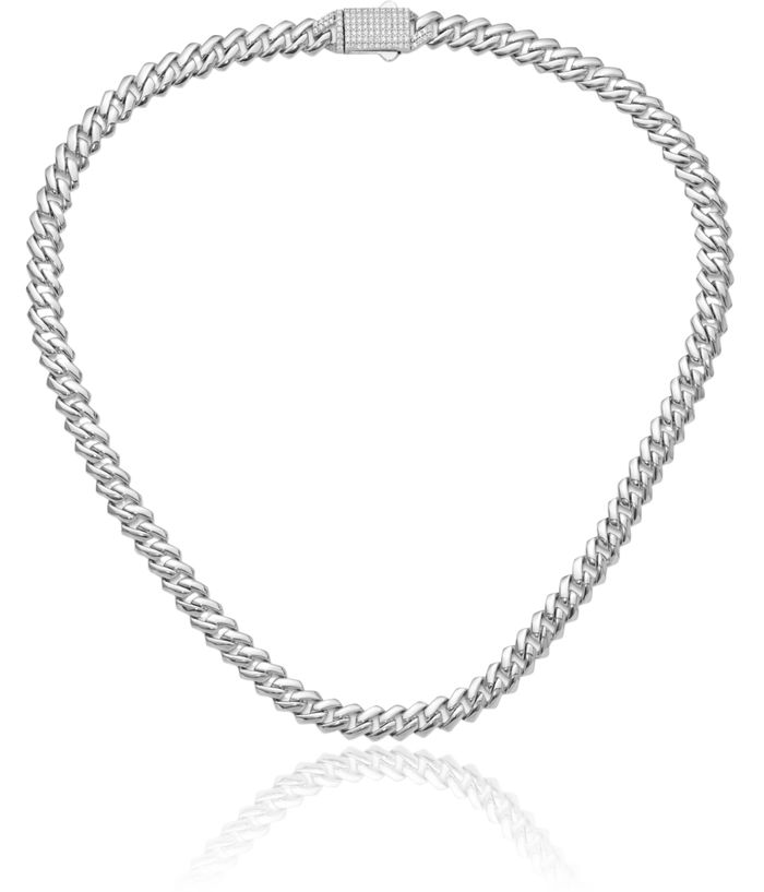 925 Sterling Silver 9mm Monaco Link Cubic Zirconia CZ Necklace Chain