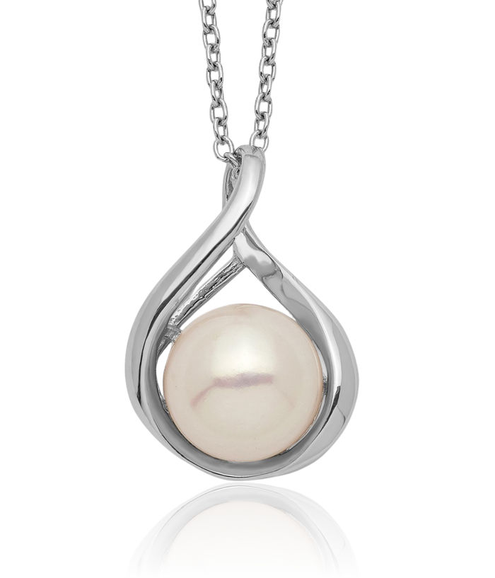 925 Sterling Silver 9mm White Button Freshwater Cultured Pearl Necklace Chain