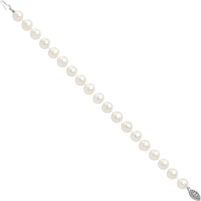 925 Sterling Silver 9mm White Near Round Freshwater Cultured Pearl Chain Bracelet