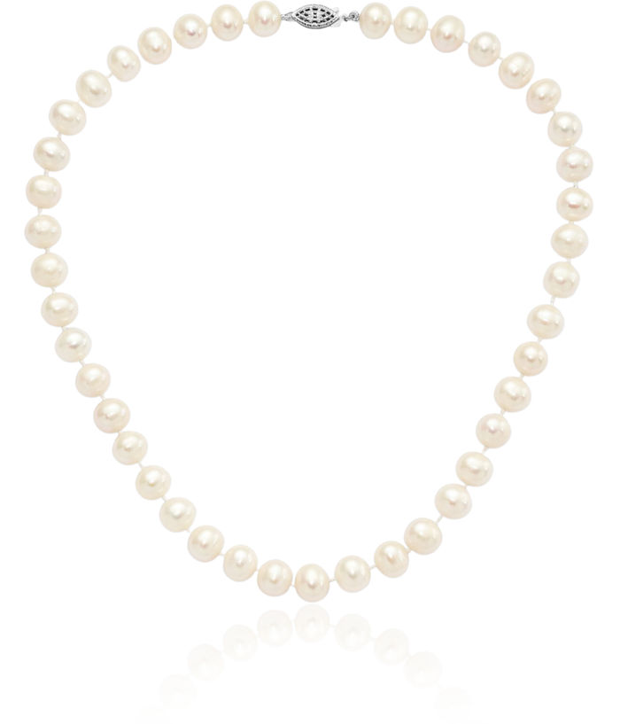 925 Sterling Silver 9mm White Near Round Freshwater Cultured Pearl Necklace Chain