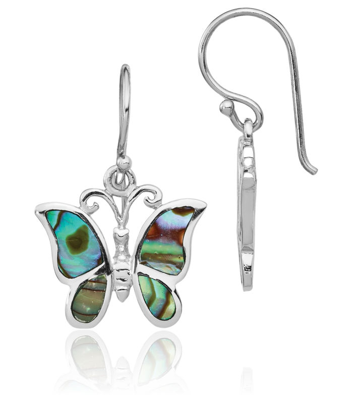 925 Sterling Silver Abalone Butterfly Wings Drop Dangle Earrings