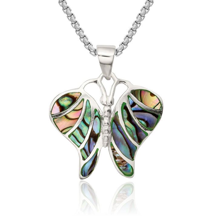 925 Sterling Silver Abalone Butterfly Wings Necklace Chain Pendant Charm