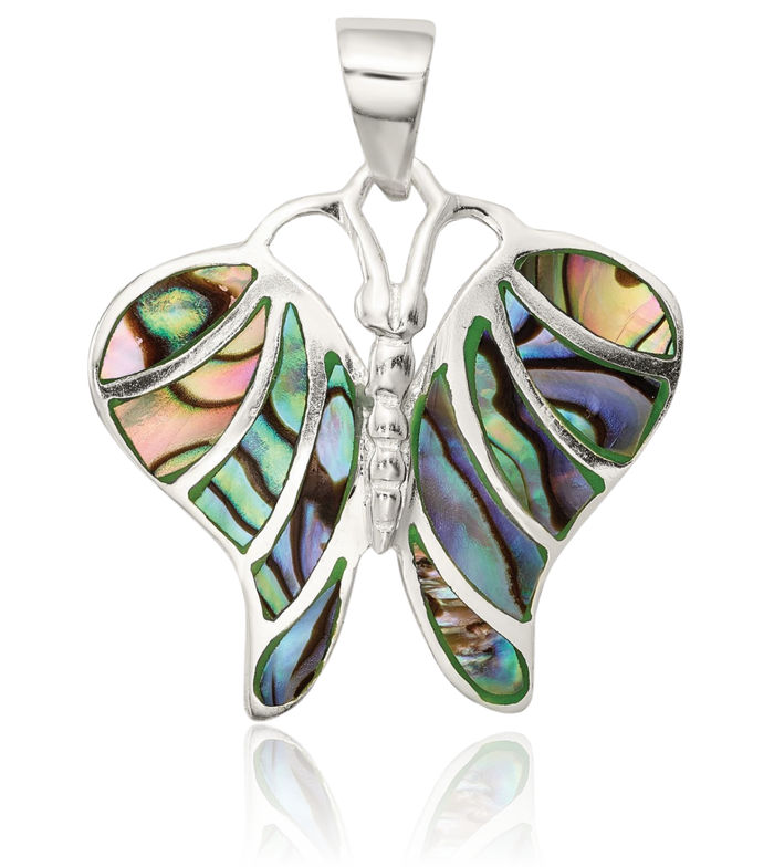 925 Sterling Silver Abalone Butterfly Wings Necklace Chain Pendant Charm