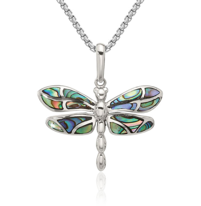 925 Sterling Silver Abalone Dragonfly Necklace Chain Pendant Charm