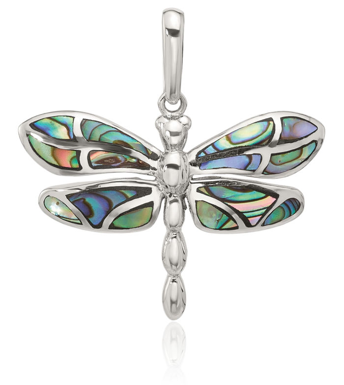 925 Sterling Silver Abalone Dragonfly Necklace Chain Pendant Charm