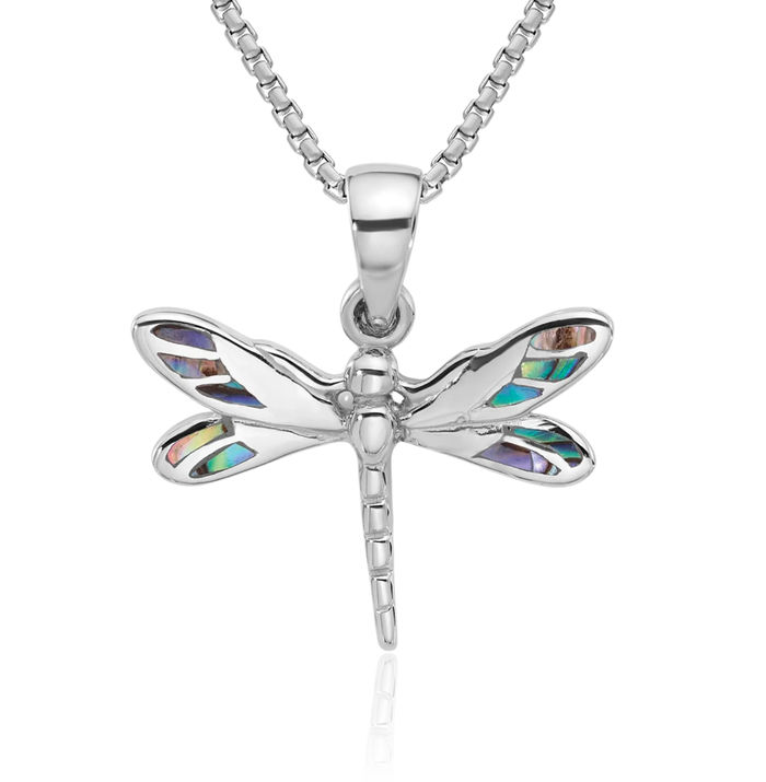 925 Sterling Silver Abalone Dragonfly Necklace Chain Pendant Charm