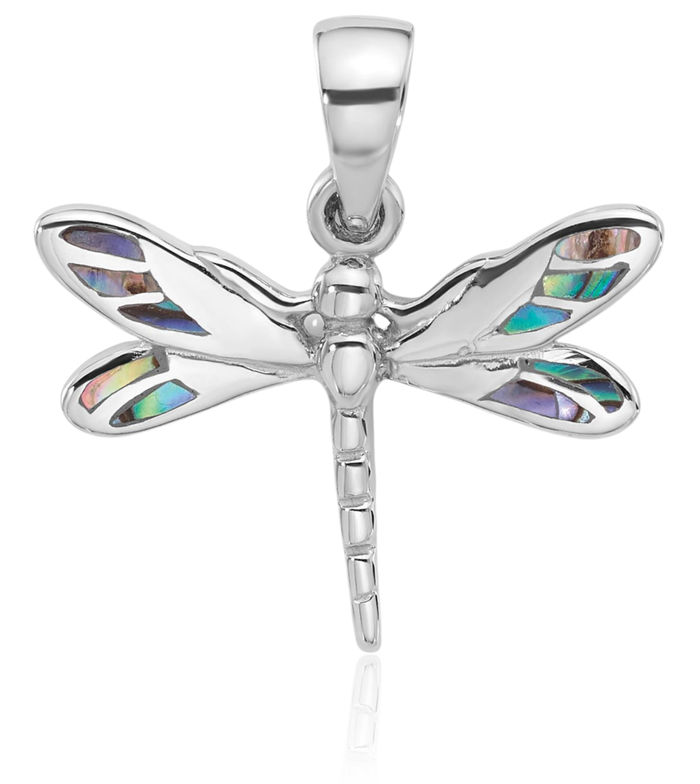 925 Sterling Silver Abalone Dragonfly Necklace Chain Pendant Charm