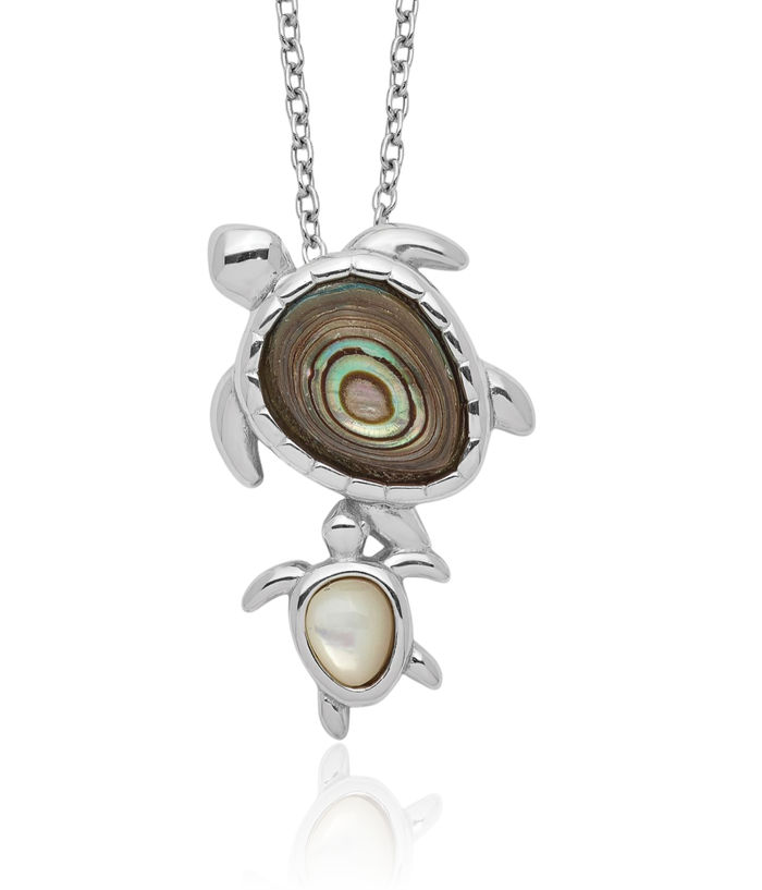 925 Sterling Silver Abalone Mother of Pearl Sea Turtle Necklace Chain