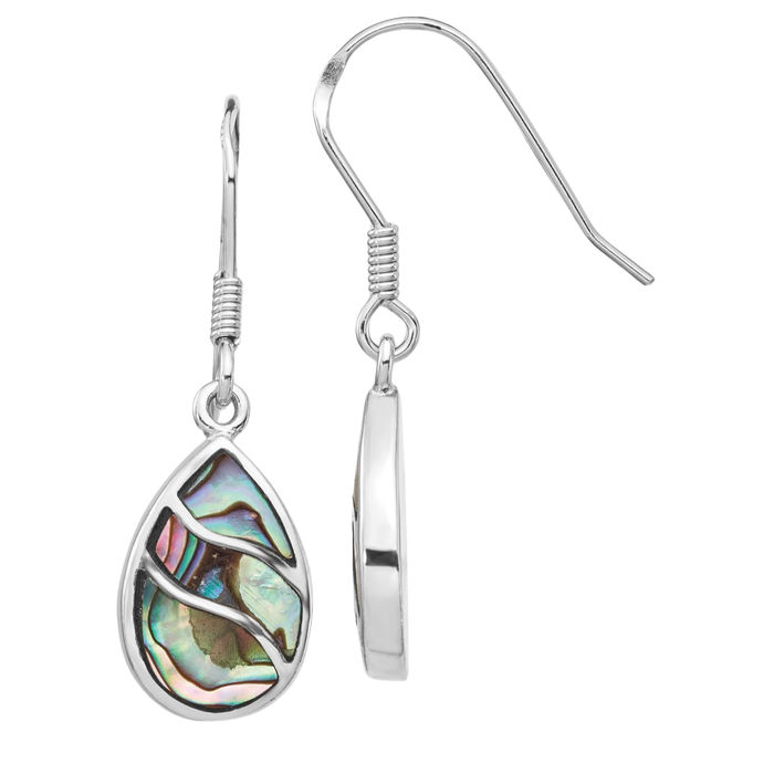 925 Sterling Silver Abalone Teardrop Drop Dangle Earrings