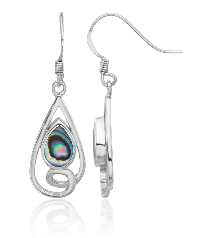 925 Sterling Silver Abalone Teardrop Drop Dangle Earrings