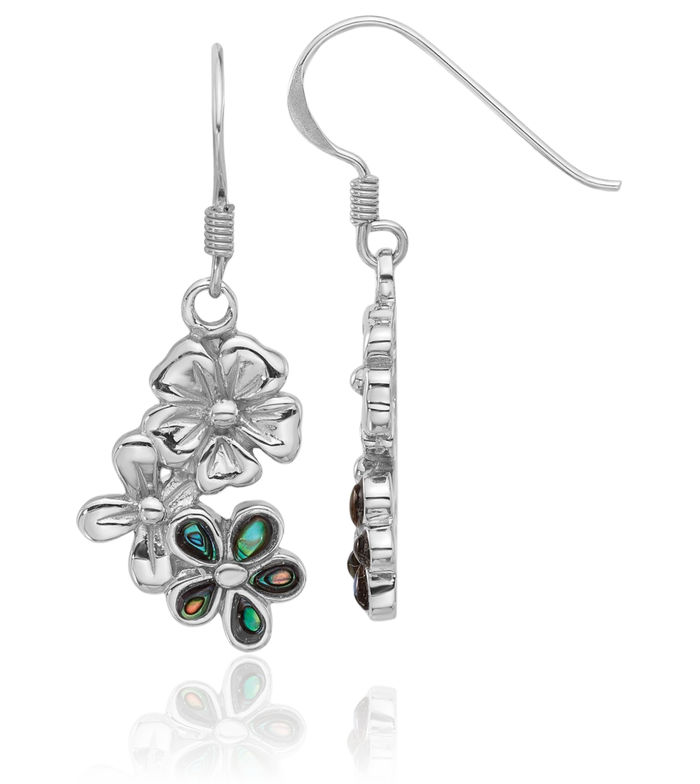 925 Sterling Silver Abalone Trio Rose Flower Drop Dangle Earrings