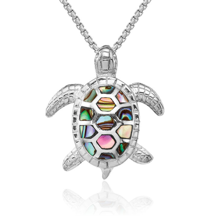 925 Sterling Silver Abalone Sea Turtle Slide Necklace Chain Pendant Charm