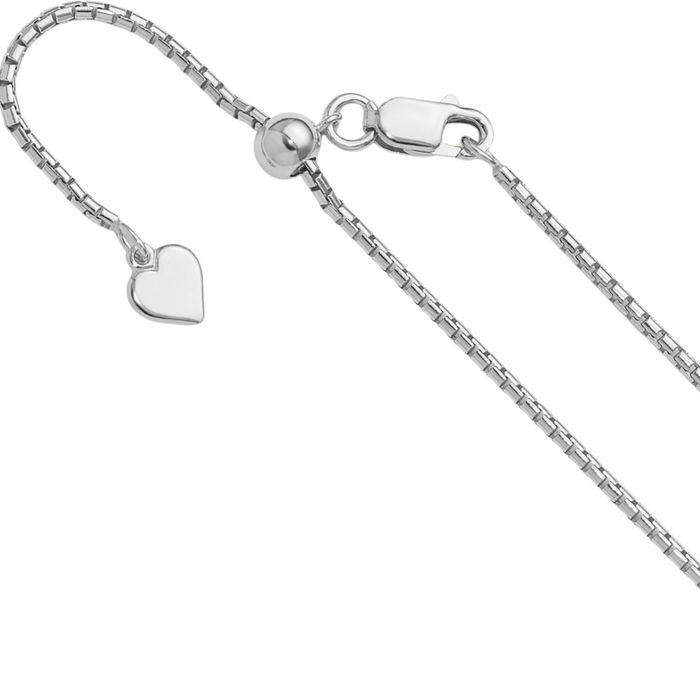 925 Sterling Silver Adjustable 1.5mm Round Box Link Chain Necklace