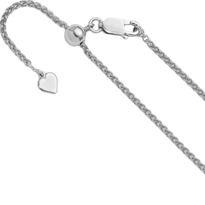 925 Sterling Silver Adjustable 1.9mm Spiga Wheat Link Chain Necklace