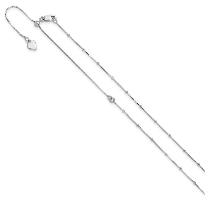 925 Sterling Silver Adjustable 1.5mm Beaded Ball Box Link Chain Necklace